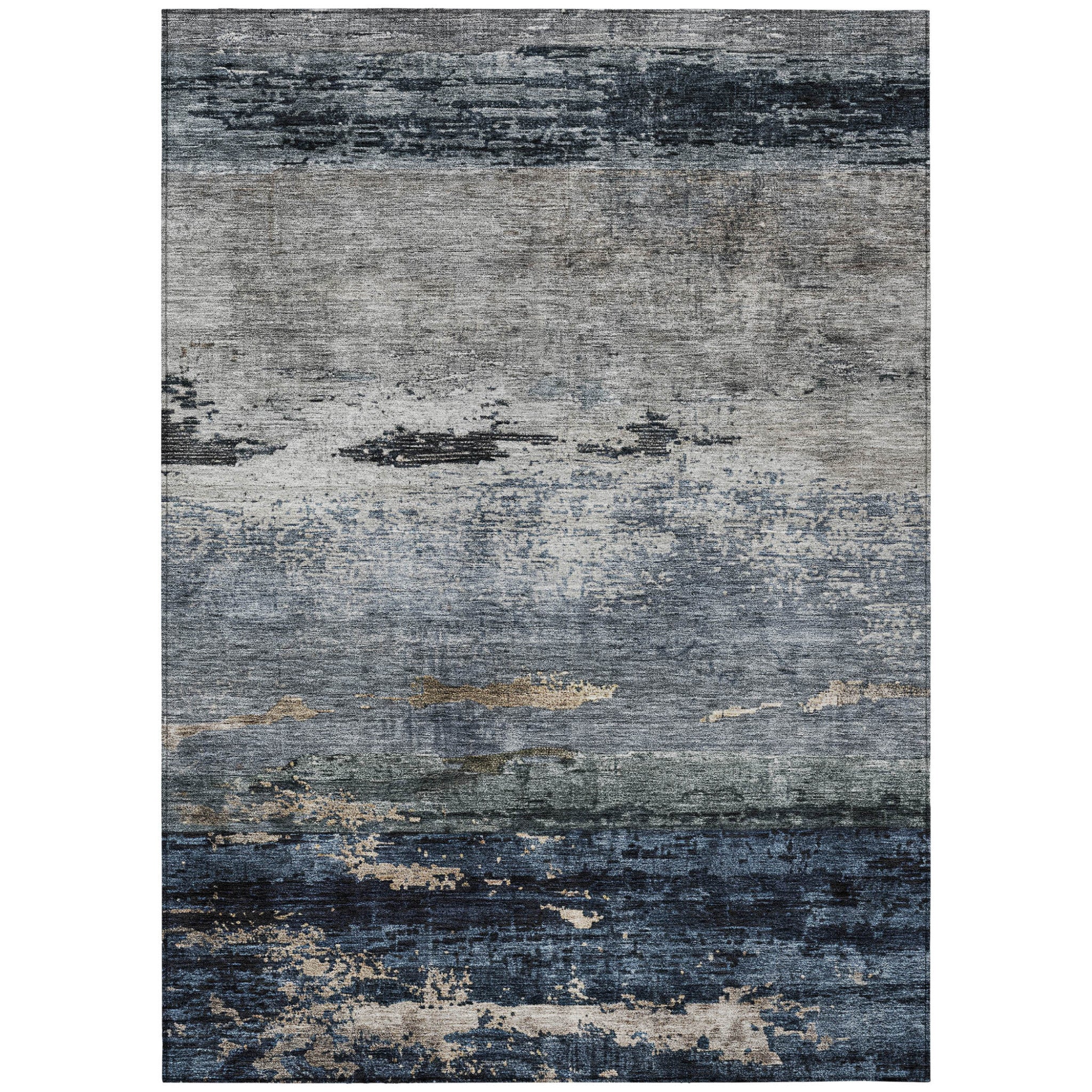 3 X 5 Navy Blue Gray And Black Abstract Washable Indoor Outdoor Area Rug