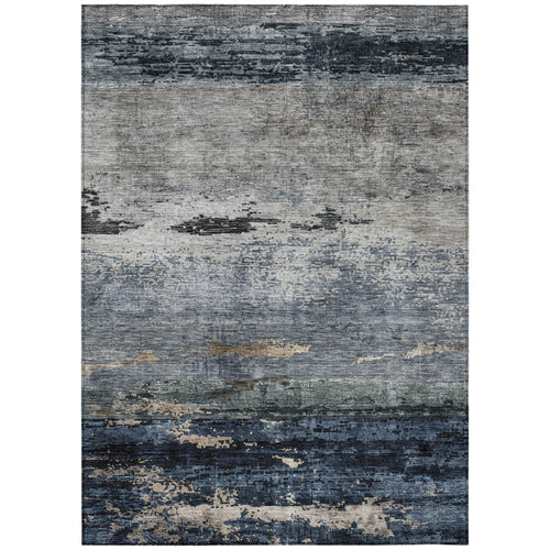 3 X 5 Navy Blue Gray And Black Abstract Washable Indoor Outdoor Area Rug