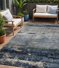 5 X 8 Navy Blue Gray And Black Abstract Washable Indoor Outdoor Area Rug