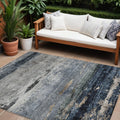 8 X 10 Navy Blue Gray And Black Abstract Washable Indoor Outdoor Area Rug