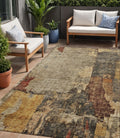 5 X 8 Khaki Charcoal And Terra Cotta Abstract Washable Indoor Outdoor Area Rug