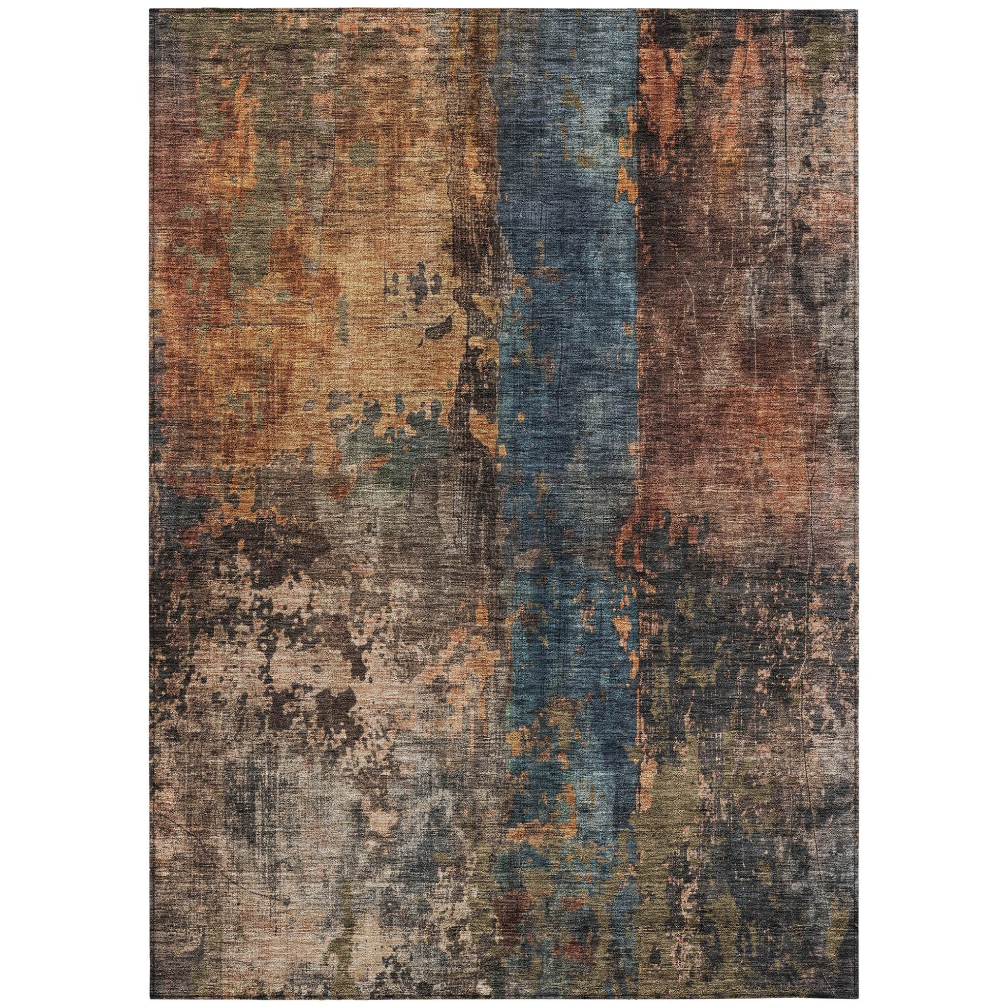 8 X 10 Blue Copper And Brown Abstract Washable Indoor Outdoor Area Rug