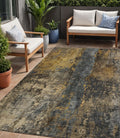 5 X 8 Gray Brown And Gold Abstract Washable Indoor Outdoor Area Rug