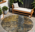 8 Gray Brown And Gold Round Abstract Washable Indoor Outdoor Area Rug