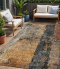 5 X 8 Copper And Black Abstract Washable Indoor Outdoor Area Rug