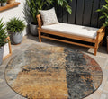 8 Copper And Black Round Abstract Washable Indoor Outdoor Area Rug
