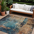 8 X 10 Teal Blue Black And Copper Abstract Washable Indoor Outdoor Area Rug