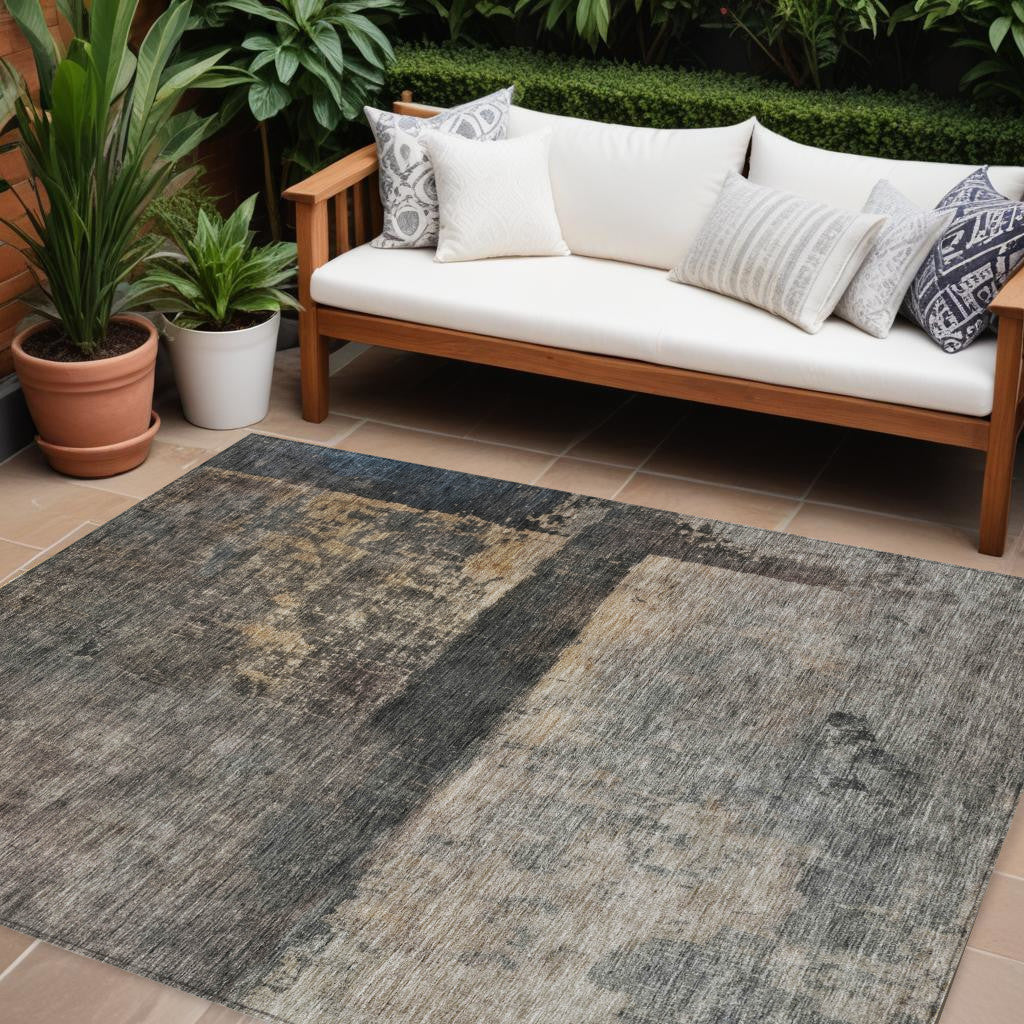 8 X 10 Coffee Black And Beige Abstract Washable Indoor Outdoor Area Rug