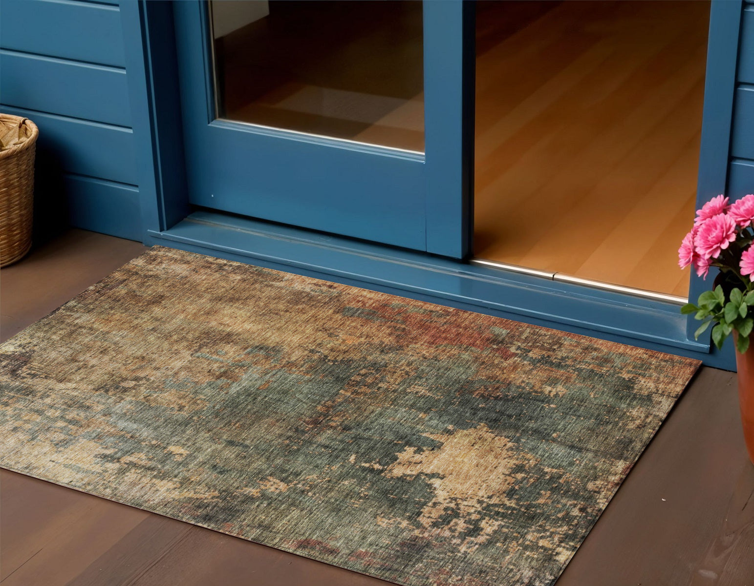 3 X 5 Sage Tan And Copper Abstract Washable Indoor Outdoor Area Rug