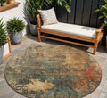 8 Sage Tan And Copper Round Abstract Washable Indoor Outdoor Area Rug