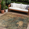 9 X 12 Sage Tan And Copper Abstract Washable Indoor Outdoor Area Rug