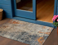 3 X 5 Khaki Gray And Copper Abstract Washable Indoor Outdoor Area Rug