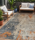 5 X 8 Khaki Gray And Copper Abstract Washable Indoor Outdoor Area Rug