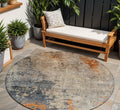 8 Khaki Gray And Copper Round Abstract Washable Indoor Outdoor Area Rug