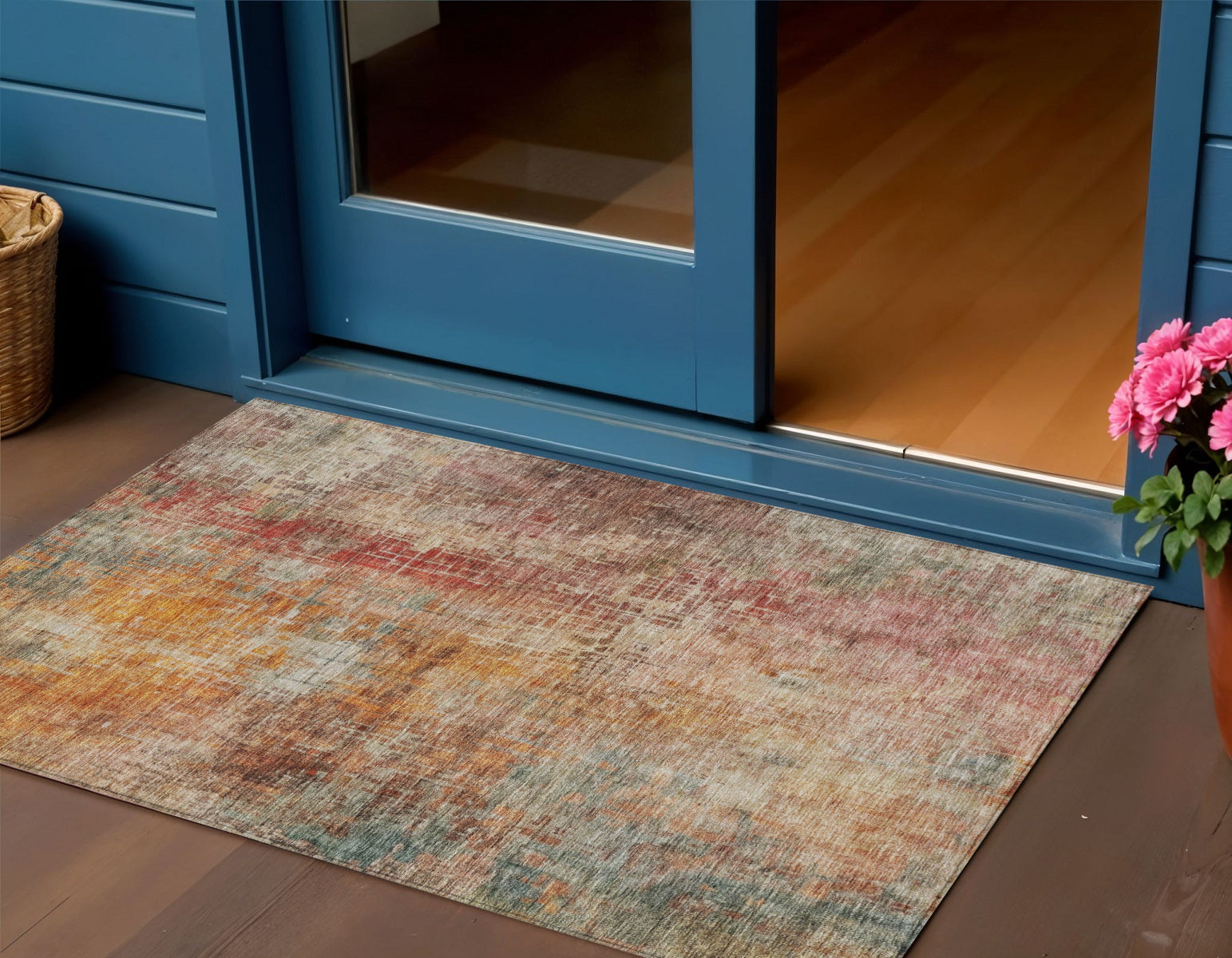 3 X 5 Tan Copper And Terra Cotta Abstract Washable Indoor Outdoor Area Rug
