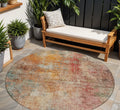 8 Tan Copper And Terra Cotta Round Abstract Washable Indoor Outdoor Area Rug