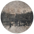 8 Taupe And Charcoal Round Abstract Washable Indoor Outdoor Area Rug