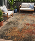 5 X 8 Khaki Brown And Copper Abstract Washable Indoor Outdoor Area Rug