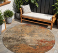 8 Khaki Brown And Copper Round Abstract Washable Indoor Outdoor Area Rug