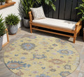 8 Gold Brown And Blue Round Floral Washable Indoor Outdoor Area Rug