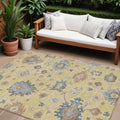 9 X 12 Gold Brown And Blue Floral Washable Indoor Outdoor Area Rug