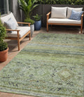 5 X 8 Artichoke Green Blue And Black Floral Washable Indoor Outdoor Area Rug