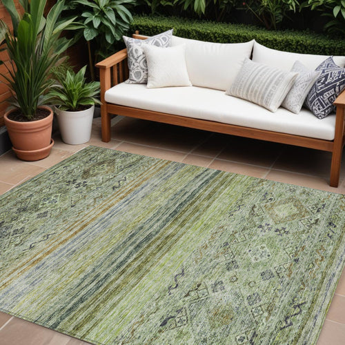 10 X 14 Artichoke Green Blue And Black Floral Washable Indoor Outdoor Area Rug