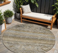 8 Brown Tan And Black Round Floral Washable Indoor Outdoor Area Rug
