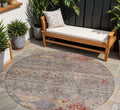 8 Gray Tan And Terra Cotta Round Floral Washable Indoor Outdoor Area Rug