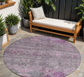 8 Purple And Gray Round Floral Washable Indoor Outdoor Area Rug