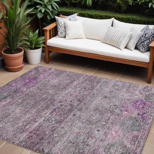 10 X 14 Purple And Gray Floral Washable Indoor Outdoor Area Rug