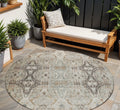 8 Linen Black And Brown Round Floral Washable Indoor Outdoor Area Rug
