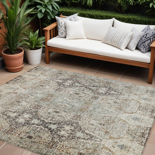 10 X 14 Linen Black And Brown Floral Washable Indoor Outdoor Area Rug