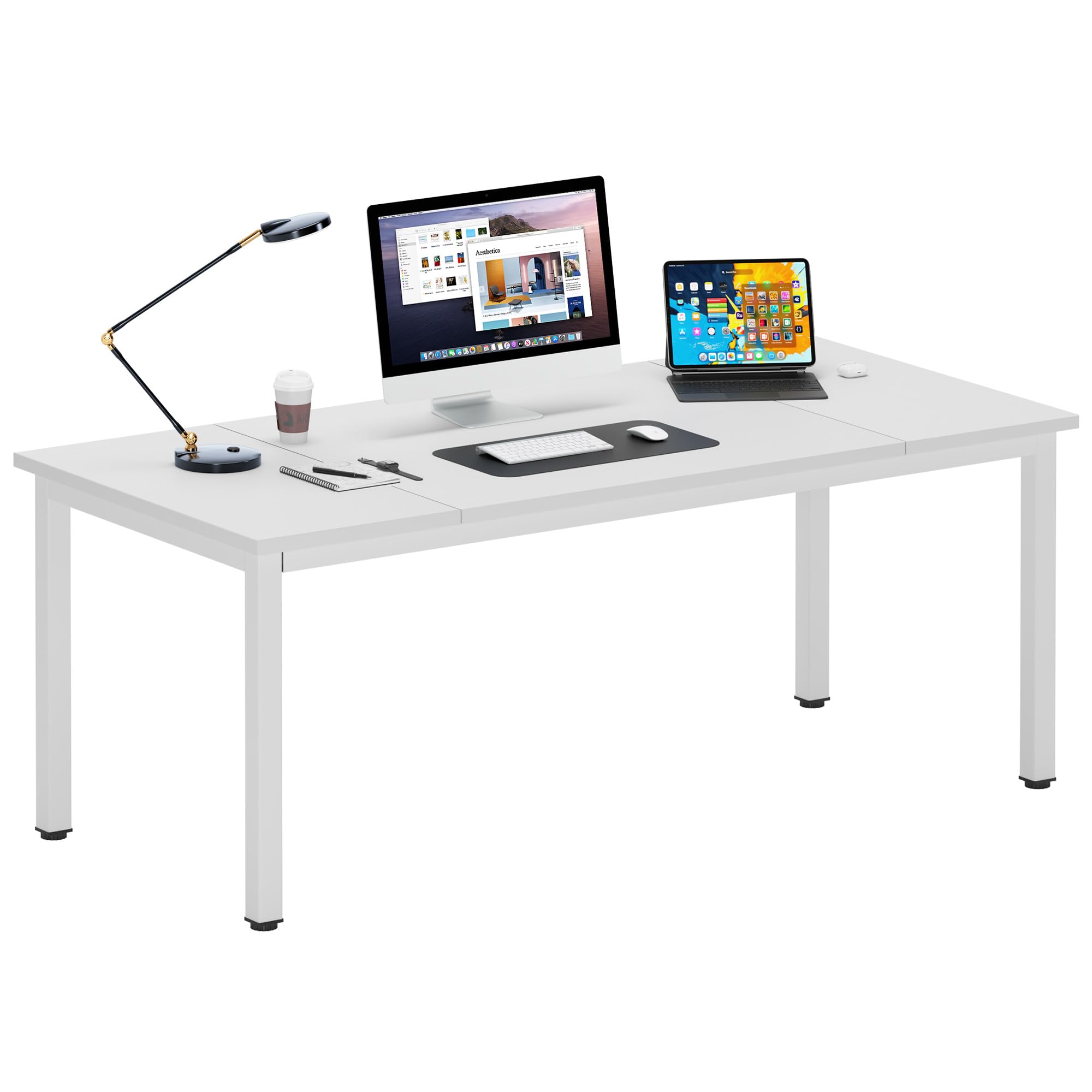 DlandHome Computer Desk, Large Executive Office Desk Computer Table Study Writing Desk Workstation for Home Office,White,70.8 x 