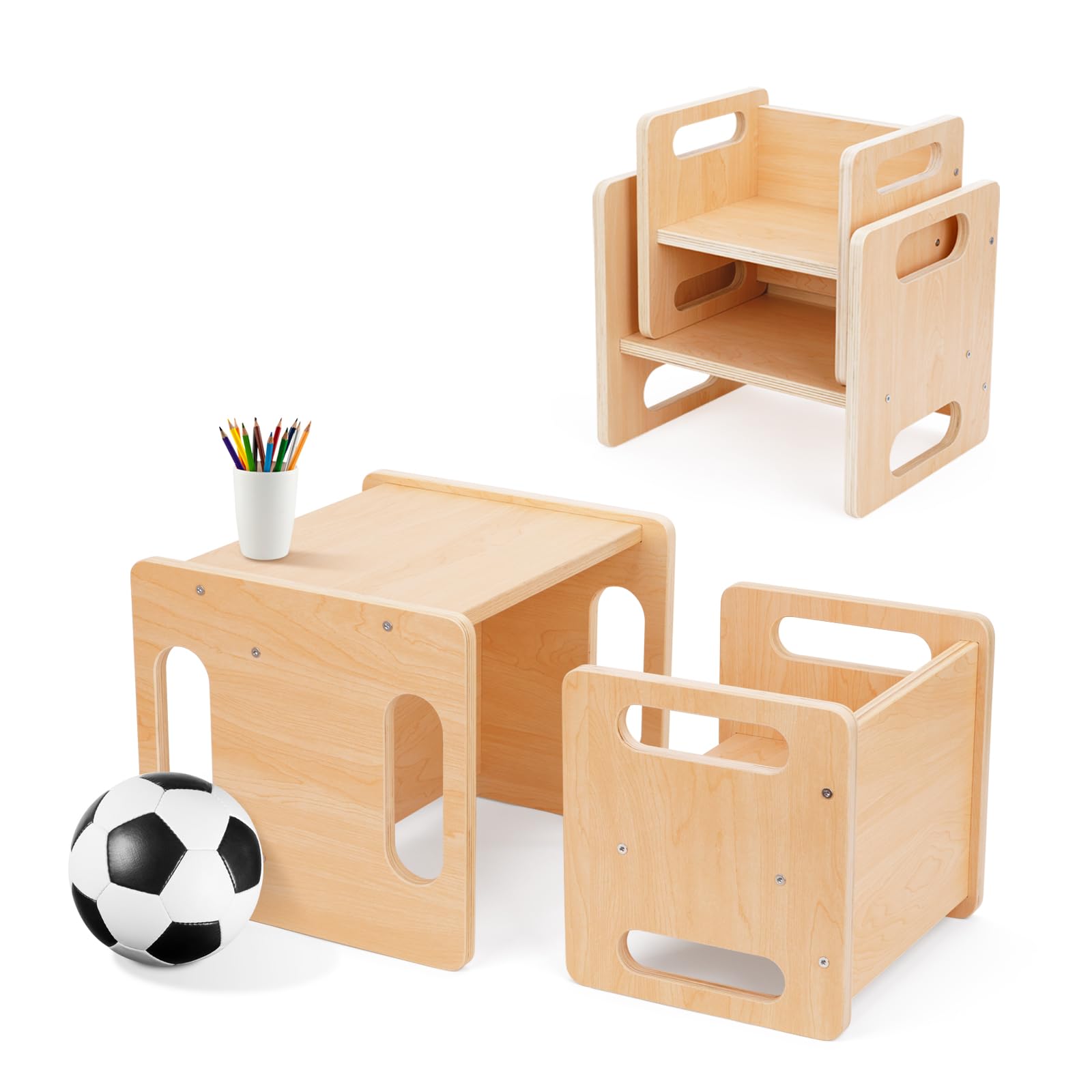 OOOK Montessori Weaning Table and Chair Set,Kids Activity Table and Chair Set with Fence for Read, Play Toys, Snack Time,Step St