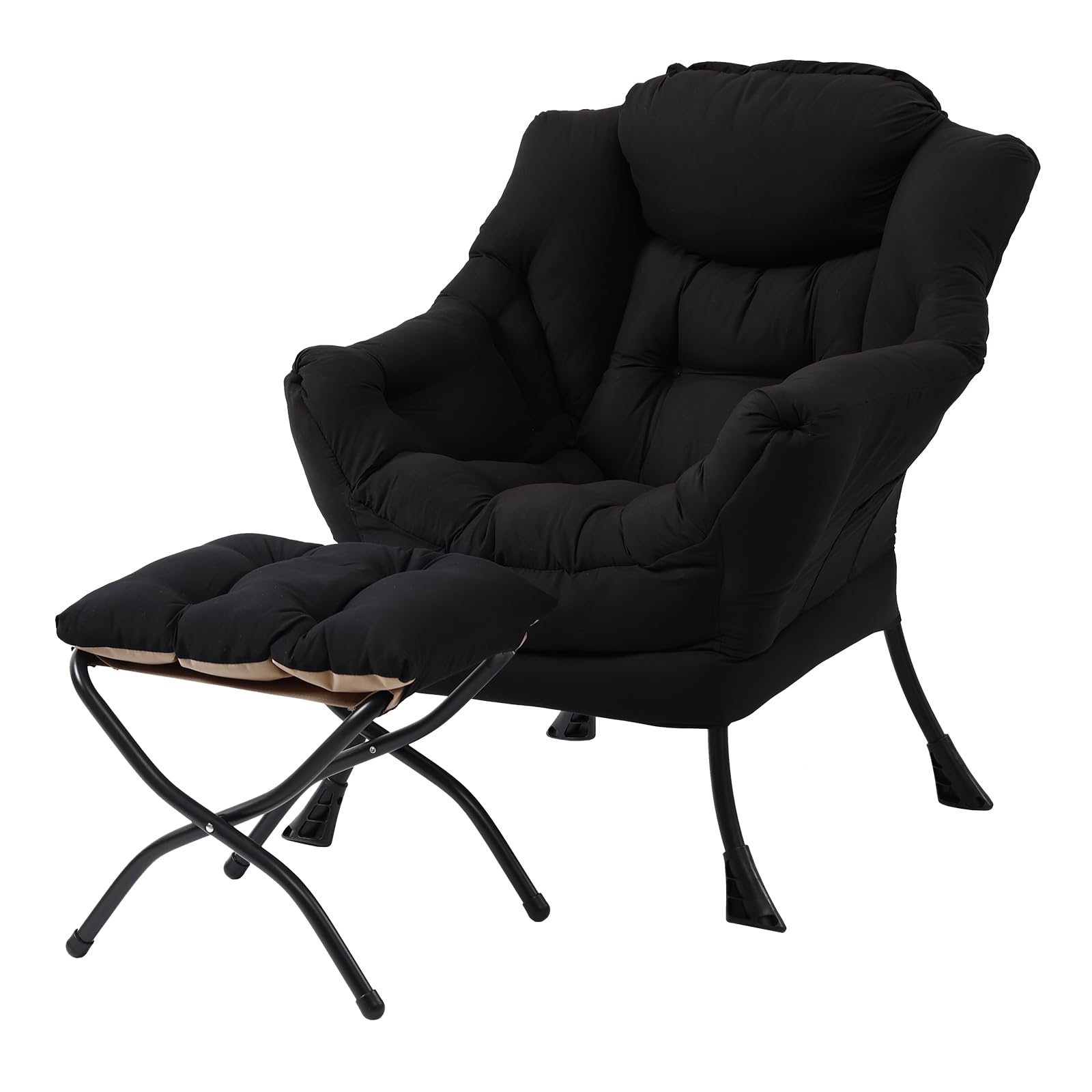 Welnow Lazy Chair with Ottoman, Modern Lounge Accent Chair with Armrests and a Side Pocket, Leisure Sofa Chair, Reading Chair wi