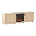Walker Edison 70 Modern Reeded TV Stand with Freestanding Electric Fireplace, Cabinet Storage for Media and Games, Ambient Flame