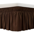 MEILA Wrap Around Bed Skirt Three Fabric Sides Elastic Dust Ruffled 24 Inch Tailored Drop,Easy to Install Fade Resistant-Brown, 
