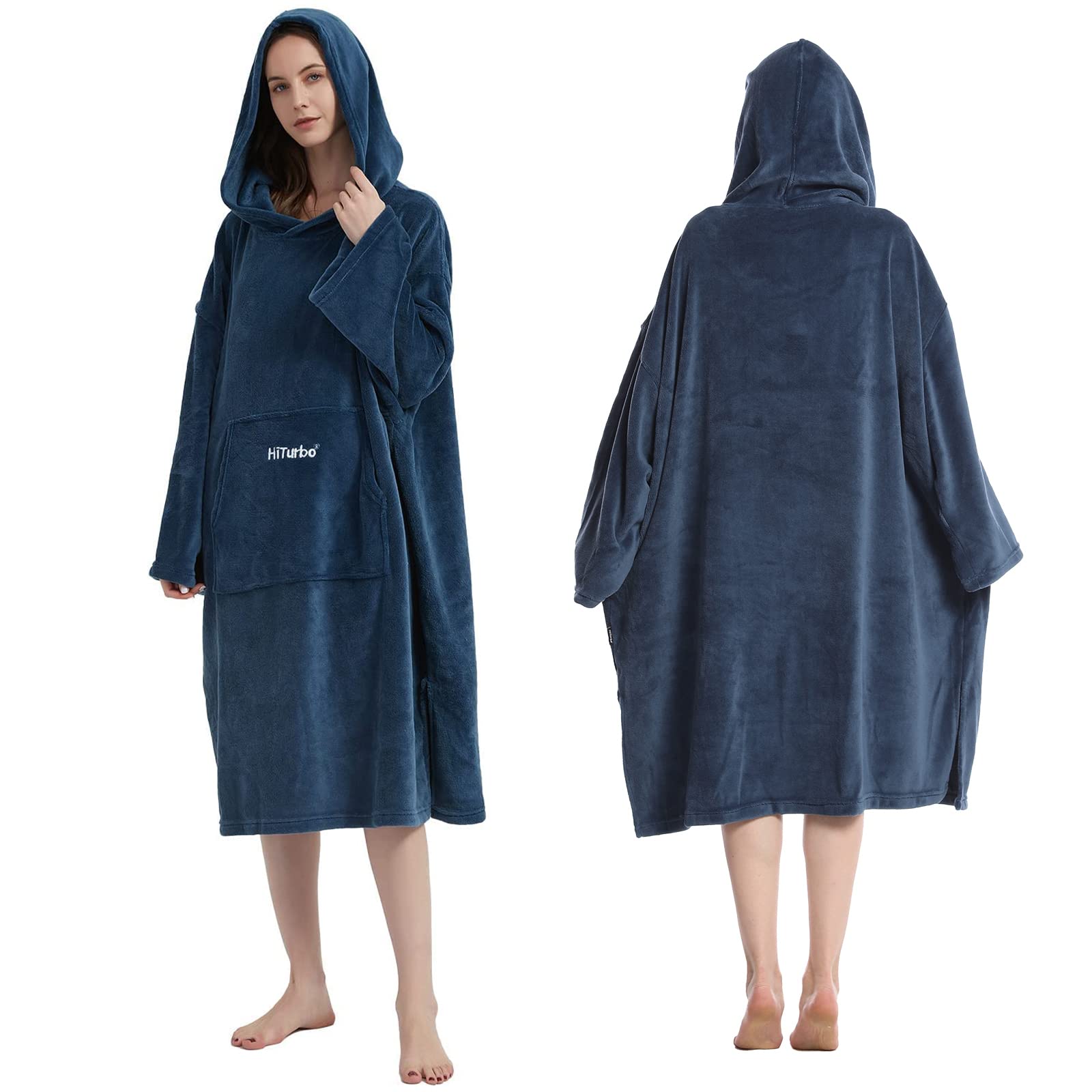 Hiturbo Plush Changing Robe, Fluffy Wearable Blanket, Soft Oversize Hooded Towel Surf Poncho with Pocket for Aquatics & Home (Na