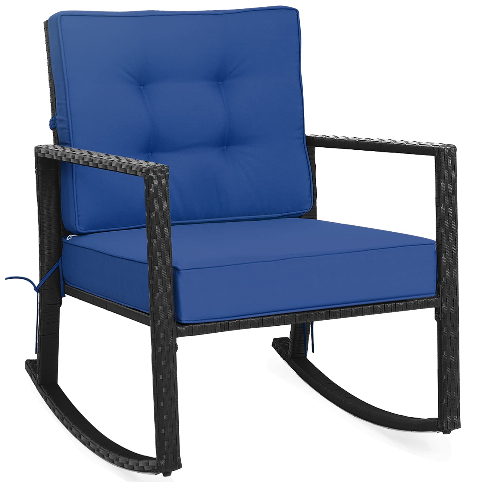 Tangkula Wicker Rocking Chair, Outdoor Glider Rattan Rocker Chair with Heavy-Duty Steel Frame, Patio Wicker Furniture Seat with 