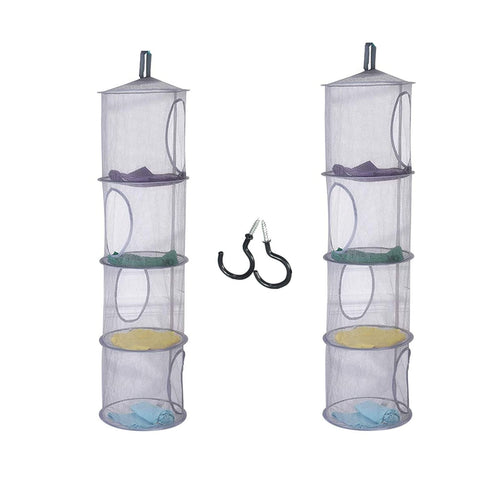 2 Pcs 4 Tier Foldable Hanging Mesh Storage Basket with 2 Hooks,43.5 x12    Space Saving Toy Organizer 4 Compartments Organizer f
