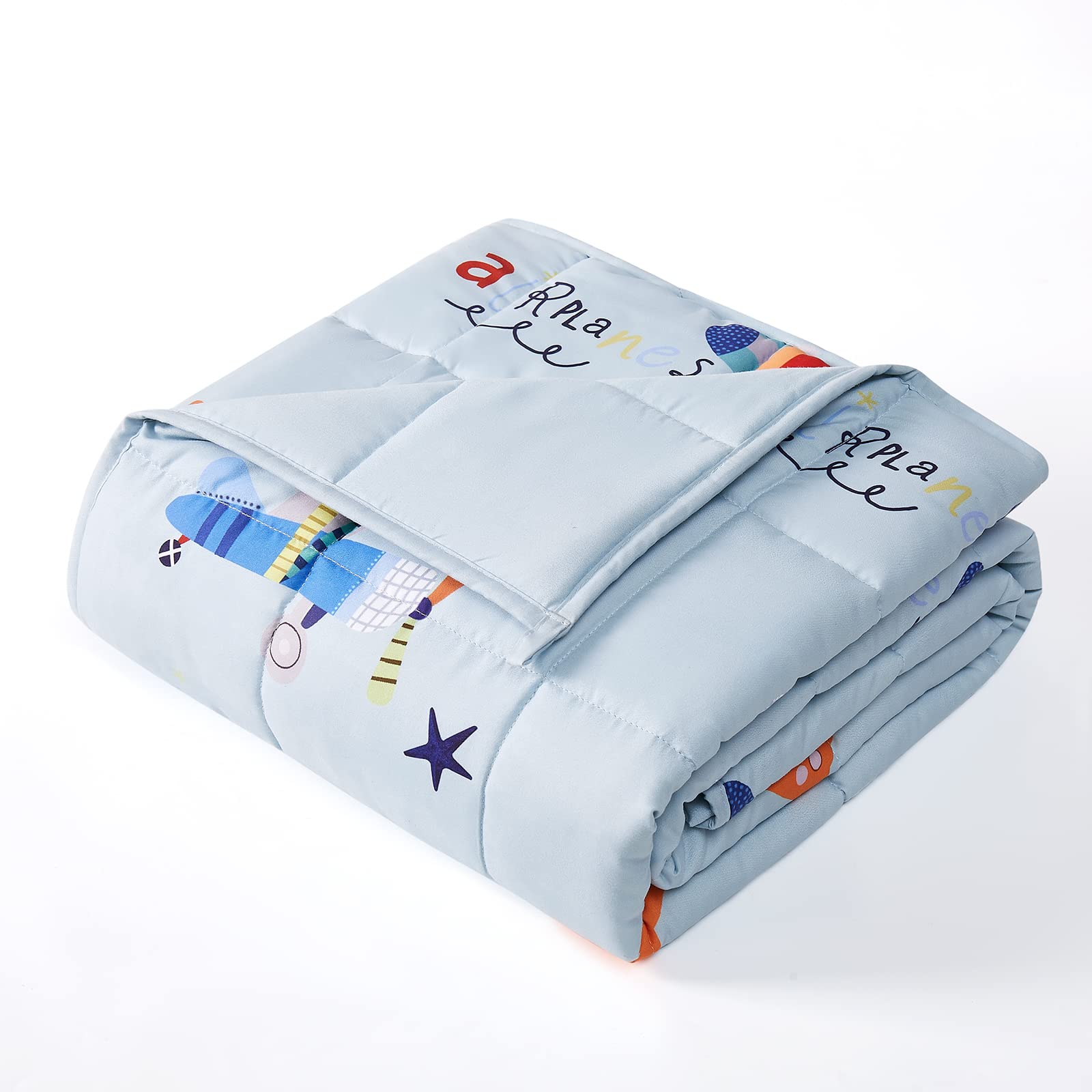 HOSUKKO Weighted Blanket - Weighted Blanket 7 lbs Blue Airplane Heavy Blanket - Small Size Bresthable Blanket(41 * 60 inches, 7 