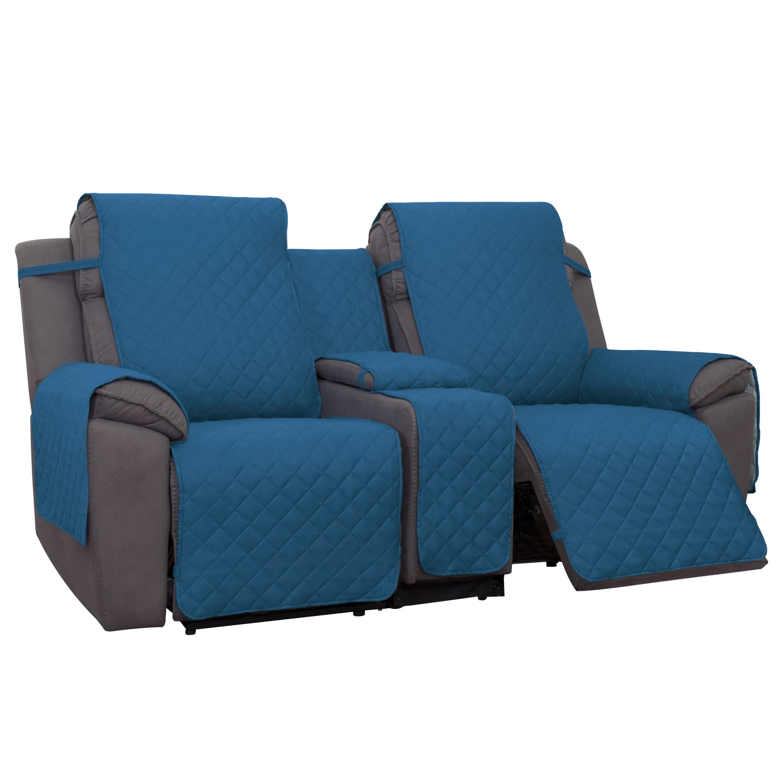 PureFit 2 Seat Recliner Cover for Loveseat, Peacock Blue/Beige, Water Resistant, Reversible, Furniture Protector for Recliner, S