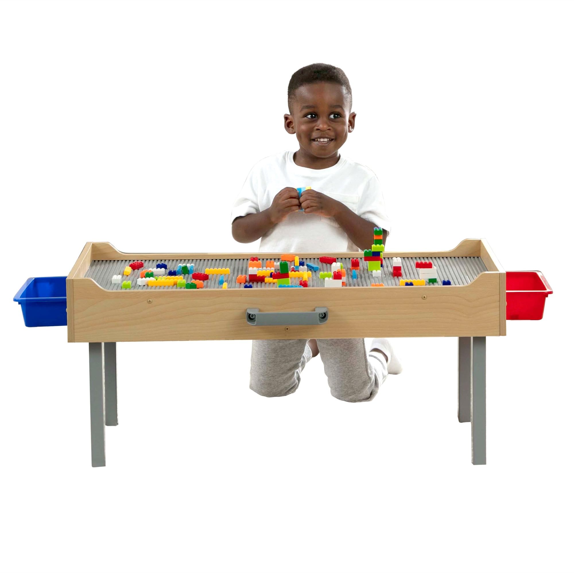 Delta Children Play N Store Building Bricks Play Table with 100+ Play Bricks Included - Large Brick Plate Compatible with Lego, 