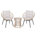 Flash Furniture Devon Indoor/Outdoor Bistro Set - Tan Finish Rattan Rope Papasan Style Chairs and Glass Top Side Table - Light G