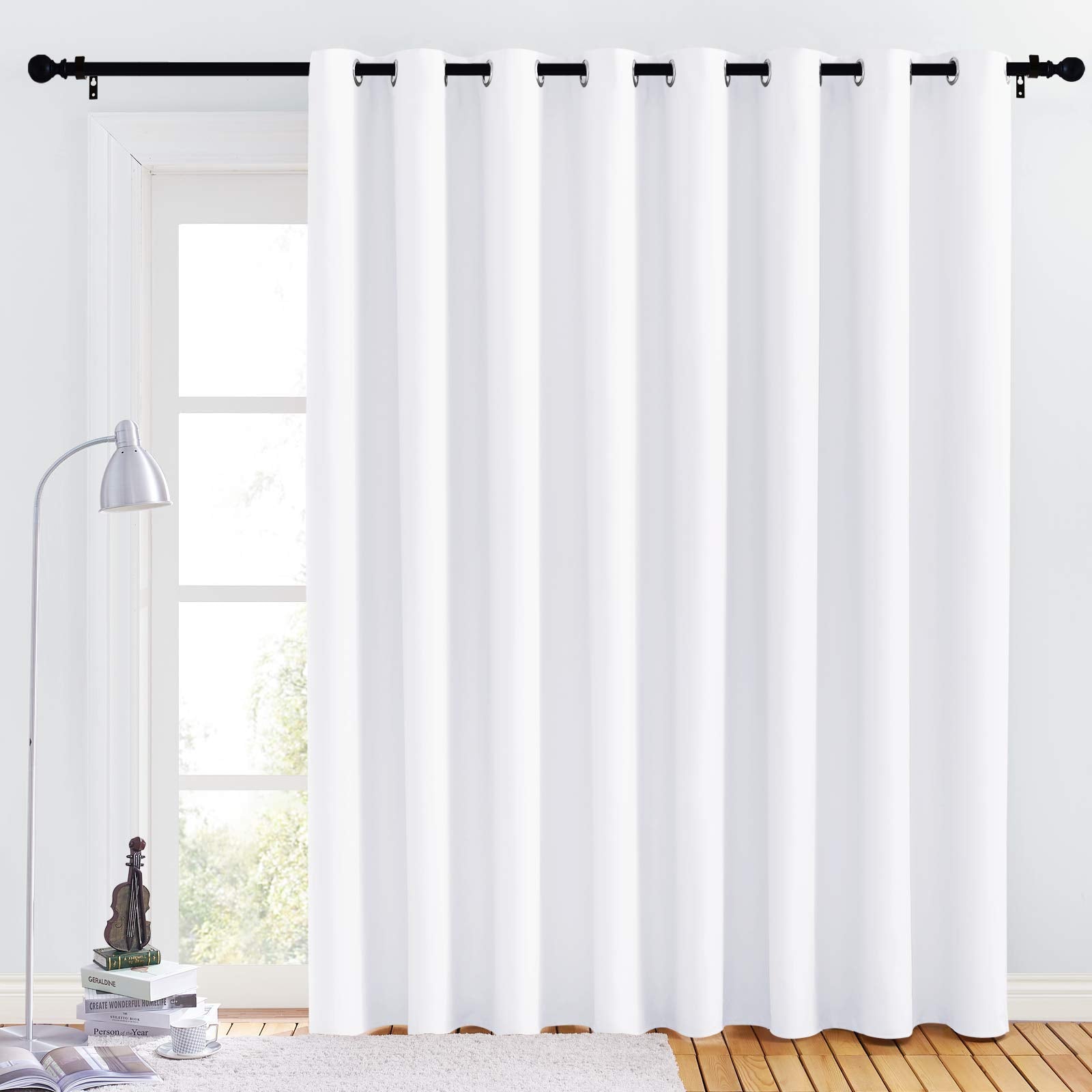 NICETOWN Patio Door Curtain Panel - (120 inches Wide, Pure White, 1 Piece) Nursery & Infant Care Drape, Extra Long 102 inches Le