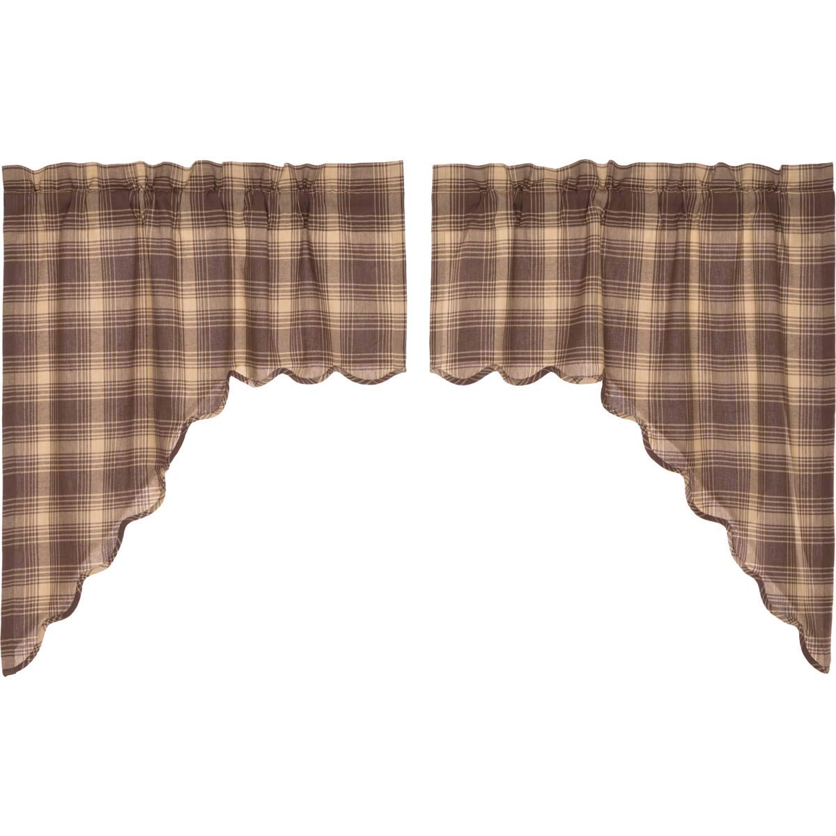 VHC Brands Rustic & Lodge Kitchen Window Curtains-Dawson Star Brown Scalloped Swag Pair, 36x36x16