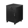 OFCASA Mobile File Cabinet with Lockable Drawer & Door, Under Desk Cabinet with 360Swivel Wheels, Wooden Stationery Storage Cabi