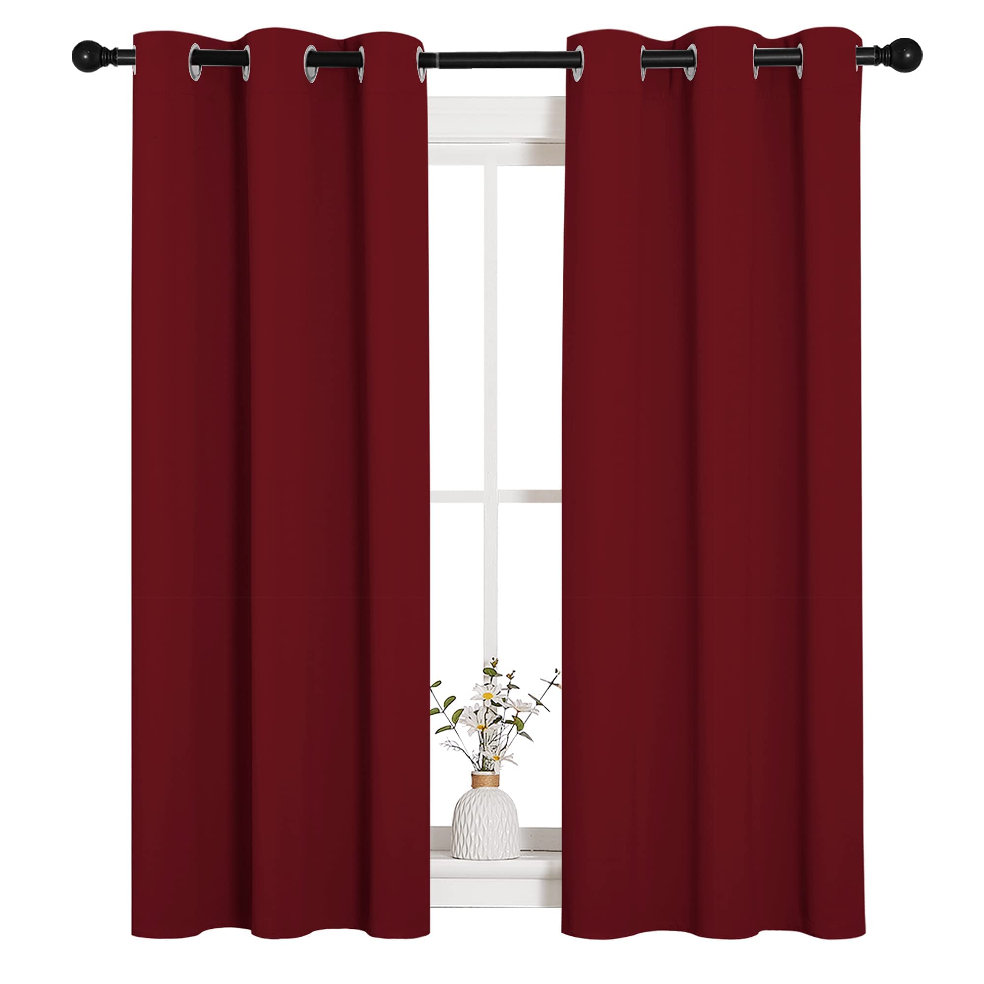 NICETOWN Christmas Burgundy Bedroom Curtains Blackout Draperies, Decorations Thermal Insulated Solid Grommet Top Blackout Drapes