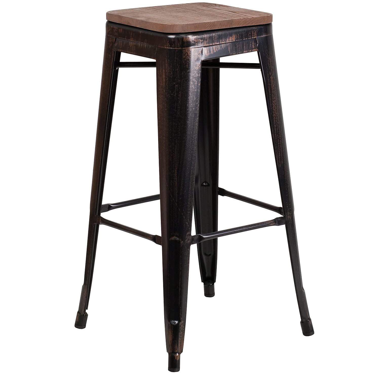 Flash Furniture Lily 30 High Backless Black-Antique Gold Metal Barstool with Square Wood Seat